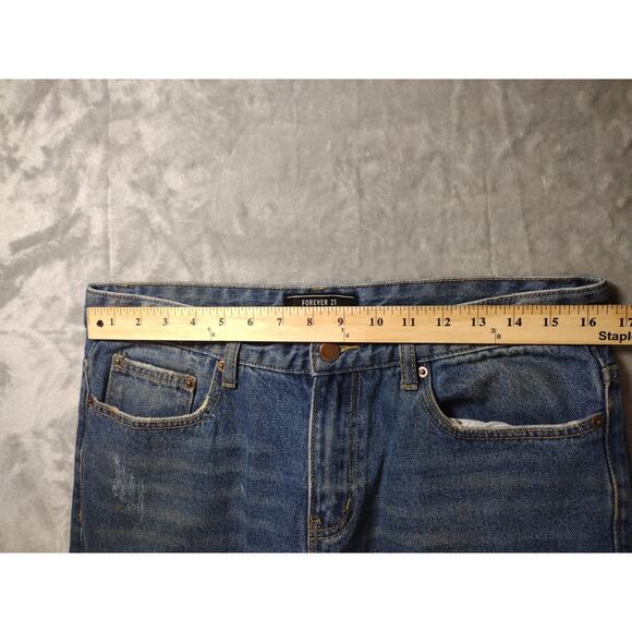 Streetwear Distressed Patch Work Mens 33×32 Straight Jeans By Forever 21 - Picture 6 of 11